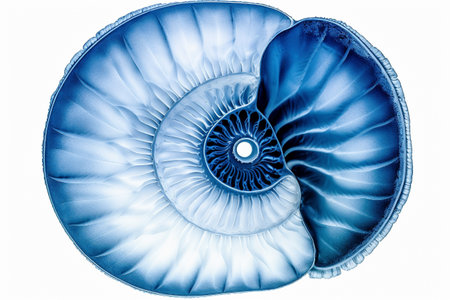 Abstract illustration of a beautiful seashell isolated on a white background. Created with generative AIの素材