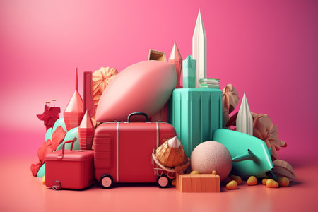 Travelling in summer - colorful conceptual 3d rendering illustration. Created with generative AIの素材