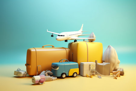 Travelling in summer - colorful conceptual 3d rendering illustration. Created with generative AIの素材