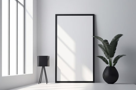 Empty frame on a simple wall. Interior design, poster artwork mockup. Created with generative AIの素材