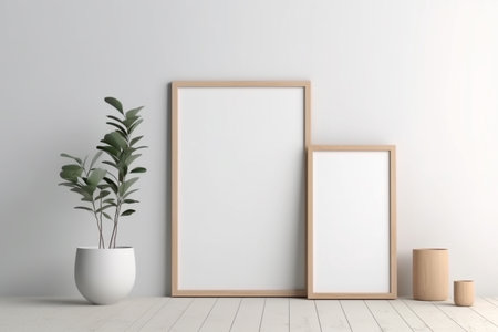Empty frame on a simple wall. Interior design, poster artwork mockup. Created with generative AIの素材