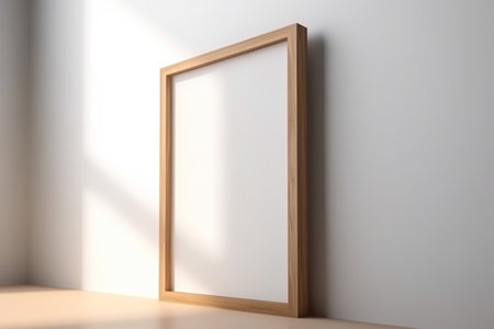 Empty frame on a simple wall. Interior design, poster artwork mockup. Created with generative AIの素材