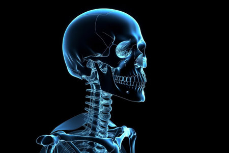 Human skeleton glowing in the dark. Illustration created with generative AIの素材