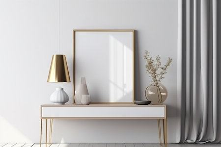 Interior design nomadic boho style with an empty frame mockup. Created with generative AIの素材