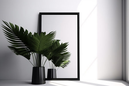 Empty frame on a simple wall. Interior design, poster artwork mockup. Created with generative AIの素材