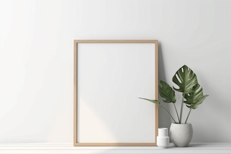 Empty frame on a simple wall. Interior design, poster artwork mockup. Created with generative AIの素材