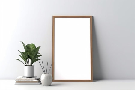 Empty frame on a simple wall. Interior design, poster artwork mockup. Created with generative AIの素材