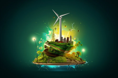 Clean energy - hand painted conceptual illustration. Created with generative AIの素材