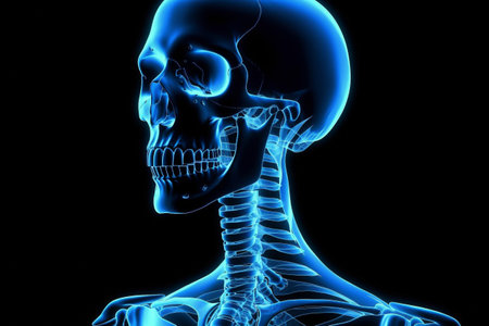 Human skeleton glowing in the dark. Illustration created with generative AIの素材