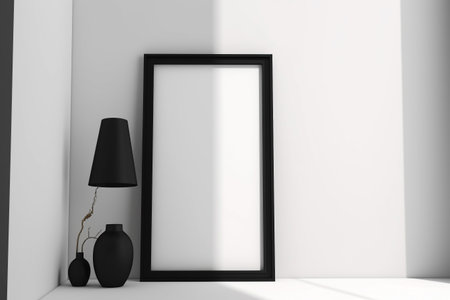 Empty frame on a simple wall. Interior design, poster artwork mockup. Created with generative AIの素材