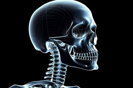 Human skeleton glowing in the dark. Illustration created with generative AIの素材