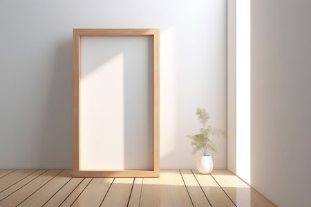 Empty frame on a simple wall. Interior design, poster artwork mockup. Created with generative AIの素材