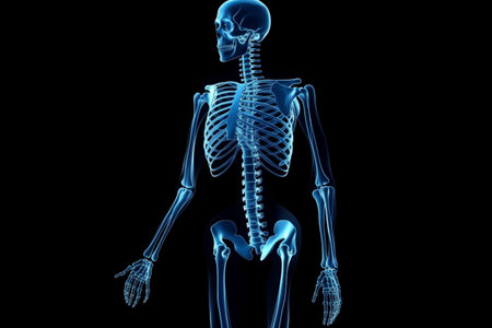 Human skeleton glowing in the dark. Illustration created with generative AIの素材