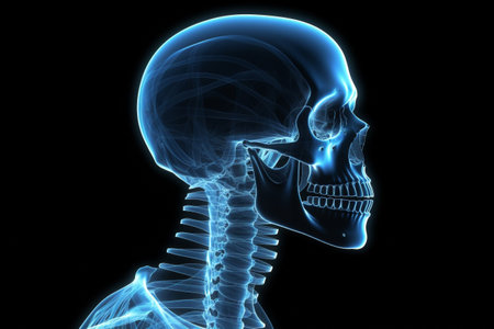 Human skeleton glowing in the dark. Illustration created with generative AIの素材