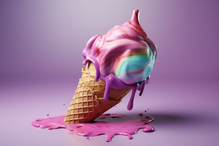 Icecream cones melting in the summer. Studio setup. Illustration created with generative AIの素材