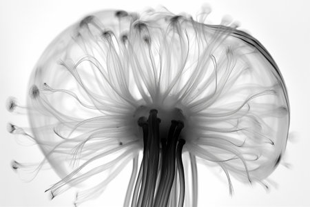 Abstract illustration of a beautiful natural floral shape in transparency, isolated over a clean background. Illustration created with generative AIの素材