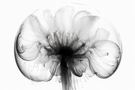 Abstract illustration of a beautiful natural floral shape in transparency, isolated over a clean background. Illustration created with generative AIの素材