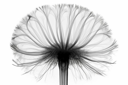 Abstract illustration of a beautiful natural floral shape in transparency, isolated over a clean background. Illustration created with generative AIの素材