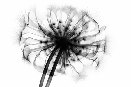 Abstract illustration of a beautiful natural floral shape in transparency, isolated over a clean background. Illustration created with generative AIの素材