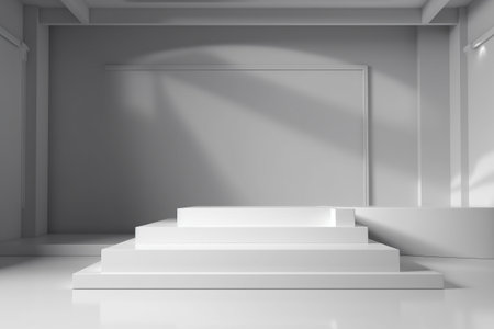 Clean studio septup with an empty podium - 3d rendering. Illustration created with generative AIの素材