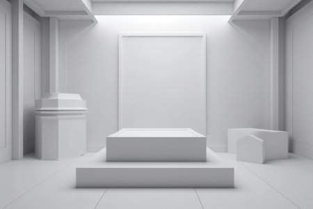 Clean studio septup with an empty podium - 3d rendering. Illustration created with generative AIの素材