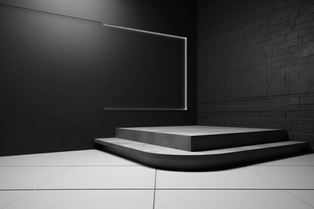 Clean studio septup with an empty podium - 3d rendering. Illustration created with generative AIの素材