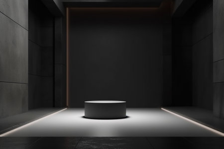 Clean studio septup with an empty podium - 3d rendering. Illustration created with generative AIの素材