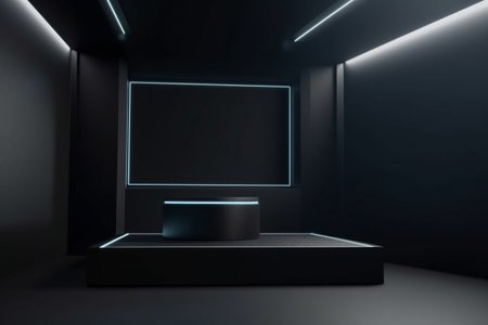 Clean studio septup with an empty podium - 3d rendering. Illustration created with generative AIの素材