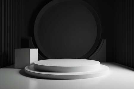 Clean studio septup with an empty podium - 3d rendering. Illustration created with generative AIの素材