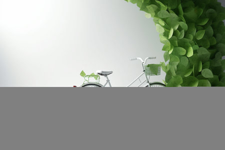 White bicycle and green leafs - sustainable and eco friendly or green transportration concept. Illustration created with generative AIの素材