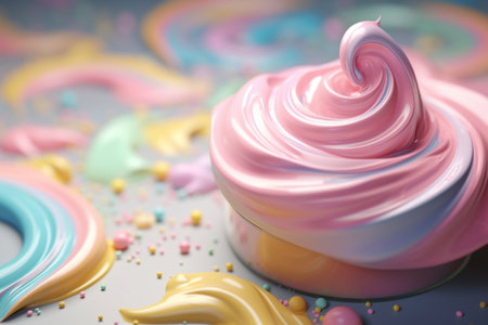 Abstract illustration - dynamic colorful cream twirl, 3d rendering. Illustration created with generative AIの素材
