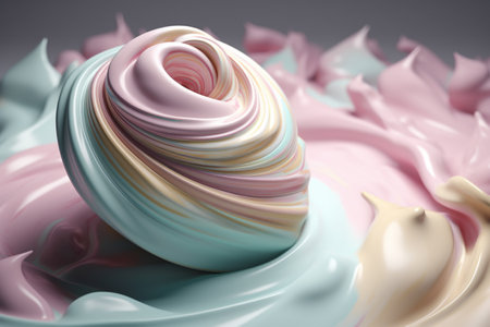 Abstract illustration - dynamic colorful cream twirl, 3d rendering. Illustration created with generative AIの素材
