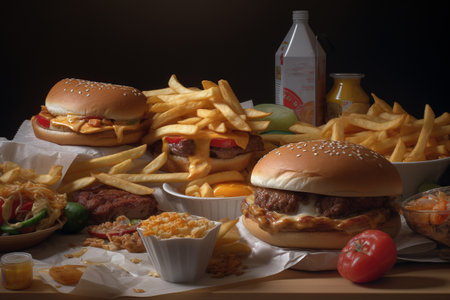Fast food or junk food. Illustration created with generative AIの素材