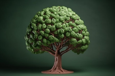 A tree in the shape of a human brain - conceptual illustration created with generative AIの素材