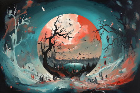 Impossible world. Surreal painting. Conceptual illustration. Illustration created with generative AIの素材