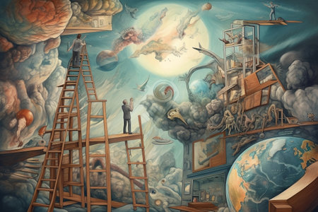 Impossible world. Surreal painting. Conceptual illustration. Illustration created with generative AIの素材