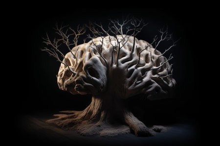 A tree in the shape of a human brain - conceptual illustration created with generative AIの素材