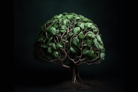 A tree in the shape of a human brain - conceptual illustration created with generative AIの素材