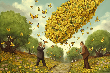 Money and economy. Surreal painting. Conceptual illustration. Illustration created with generative AIの素材