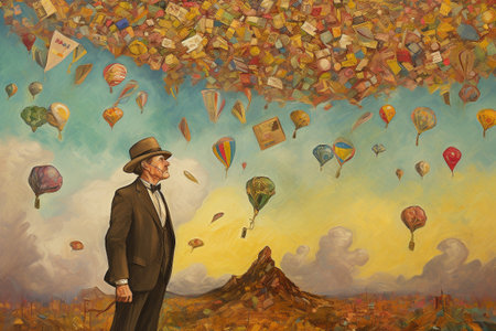 Money and economy. Surreal painting. Conceptual illustration. Illustration created with generative AIの素材
