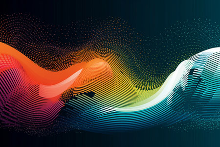 Colorful gradient waves made from lines and dots. Illustration created with generative AIの素材