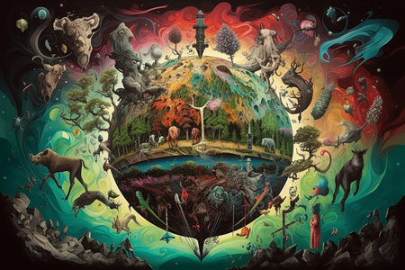 Impossible world. Surreal painting. Conceptual illustration. Illustration created with generative AIの素材