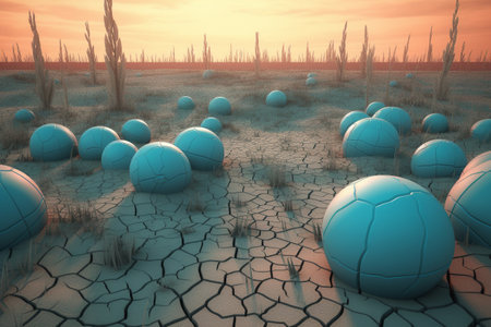 Water scarcity - conceptual illustration with a desert place in need of water. Illustration created with generative AIの素材