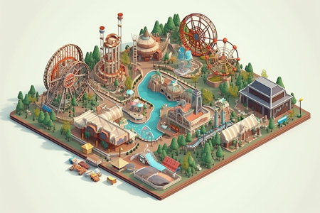 Amusement park. Isometric view. Created with generative AIの素材