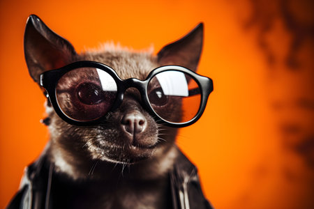 Funny bat wearing sunglasses in studio with a colorful and bright background. Created with generative AIの素材