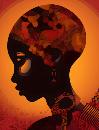 Conceptual illustration with african themes and motifs. Can be used as a background image for Africa related designs. Created with generative AIの素材