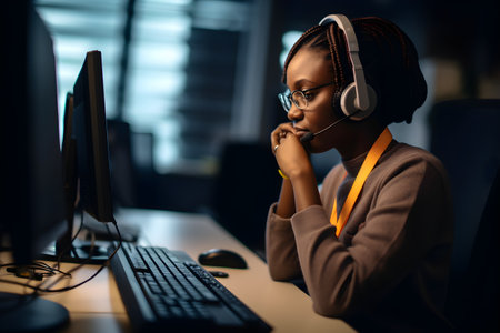A call center agent handling customer inquiries and resolving issues over the phone. Generative AIの素材