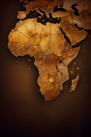 Conceptual illustration with african themes and motifs. Can be used as a background image for Africa related designs. Created with generative AIの素材