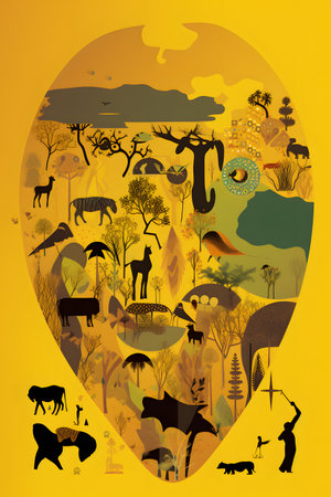 Conceptual illustration with african themes and motifs. Can be used as a background image for Africa related designs. Created with generative AIの素材
