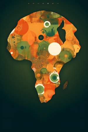 Conceptual illustration with african themes and motifs. Can be used as a background image for Africa related designs. Created with generative AIの素材